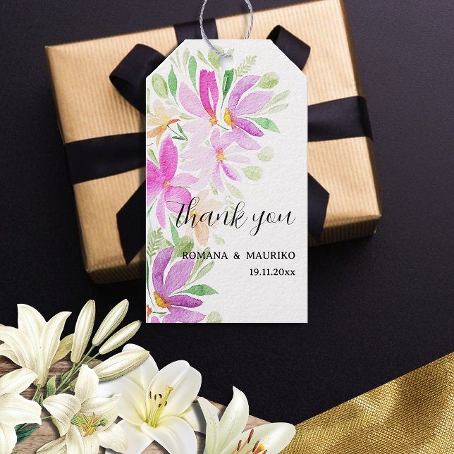 Étiquettes-cadeau Aquarelle florale Boho Monogramme peint à la main (Créateur téléchargé)