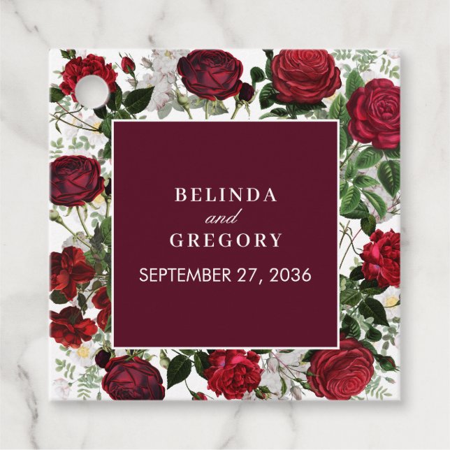 Étiquettes Cadeau Aquarelle florale bourguignonne moderne Mariage él (Devant)