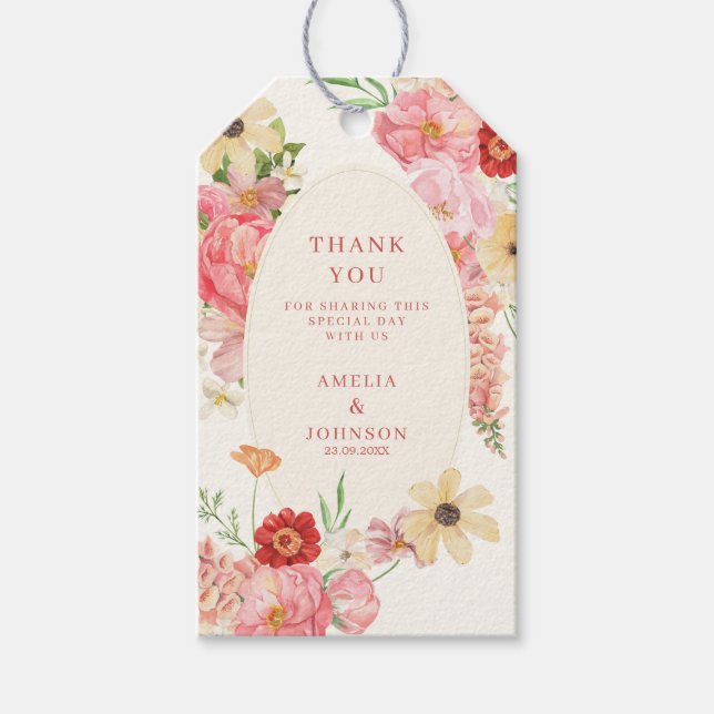 Étiquettes-cadeau Aquarelle florale crème au beurre mariage merci (Devant)