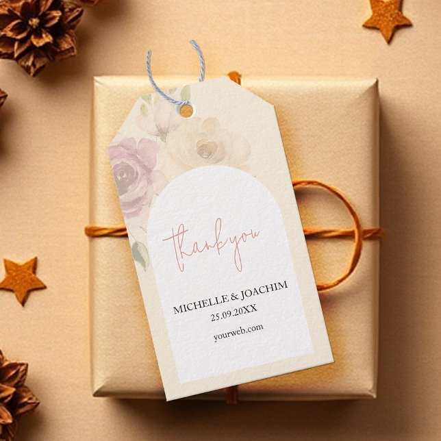 Étiquettes-cadeau Aquarelle florale de Boho bleu romantique (Créateur téléchargé)