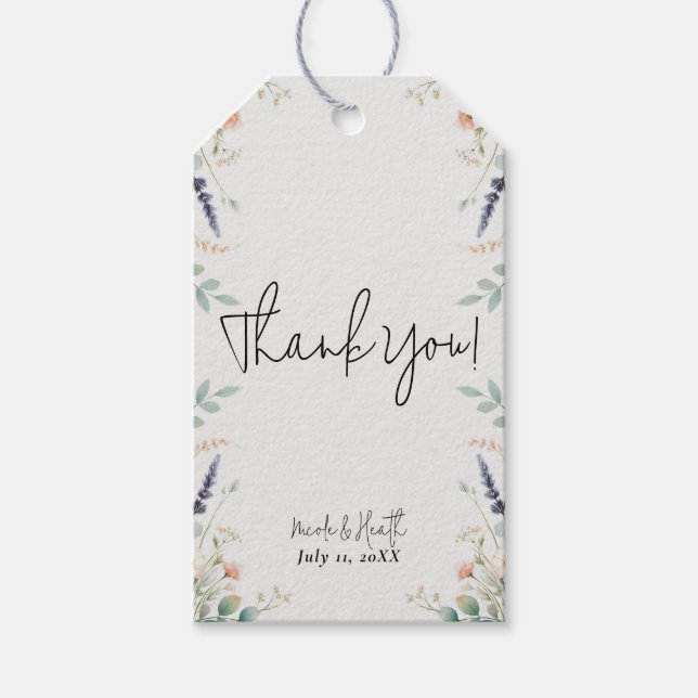 Étiquettes-cadeau Aquarelle Florale Fleur sauvage Ressort Mariage nu (Devant)