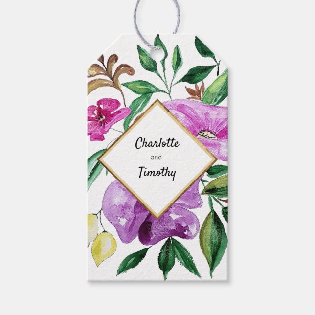 Étiquettes-cadeau Aquarelle florale fraîche d'été Monogramme (Devant)