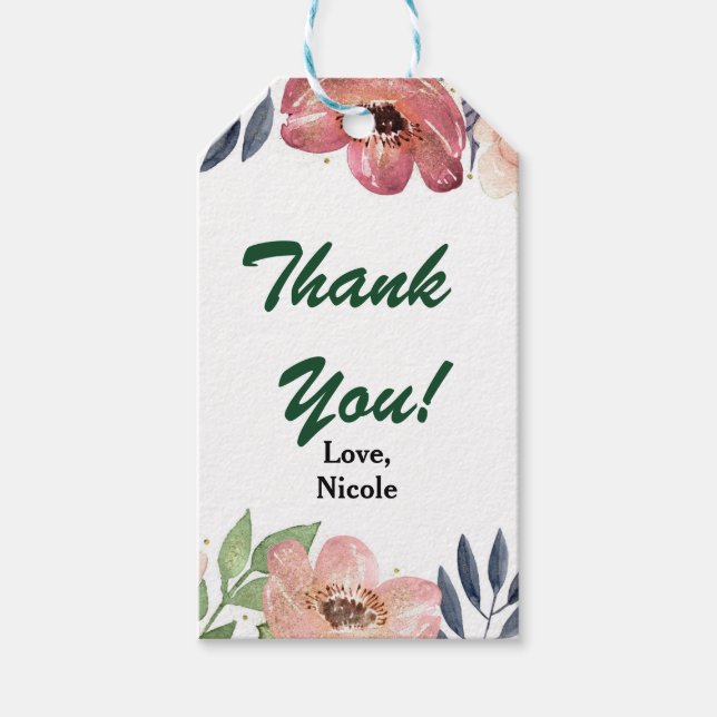 Étiquettes-cadeau Aquarelle Florale moderne Fête des mariées Chic Fa (Devant)