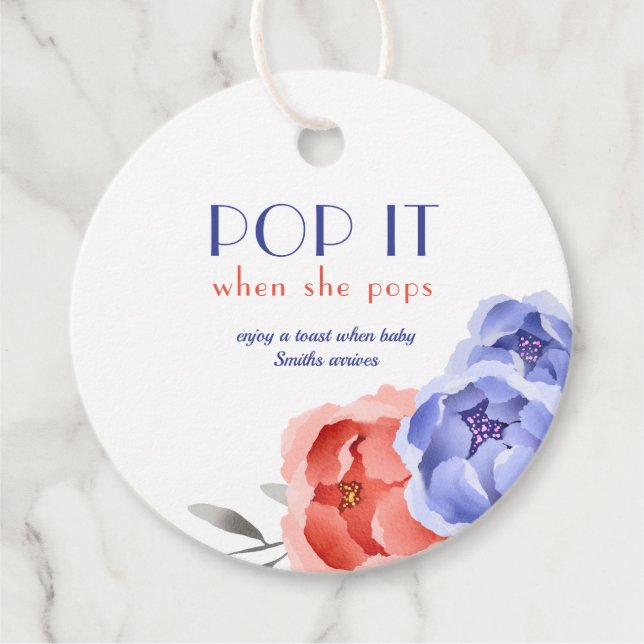 Étiquettes Cadeau Aquarelle Florale Pop It When She Pops (Devant)