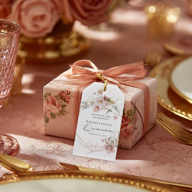 Étiquettes-cadeau Aquarelle Florale Quinceanera (Créateur téléchargé)