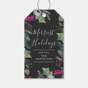 Étiquettes-cadeau Aquarelle foncée Botanique Merriest Holiday