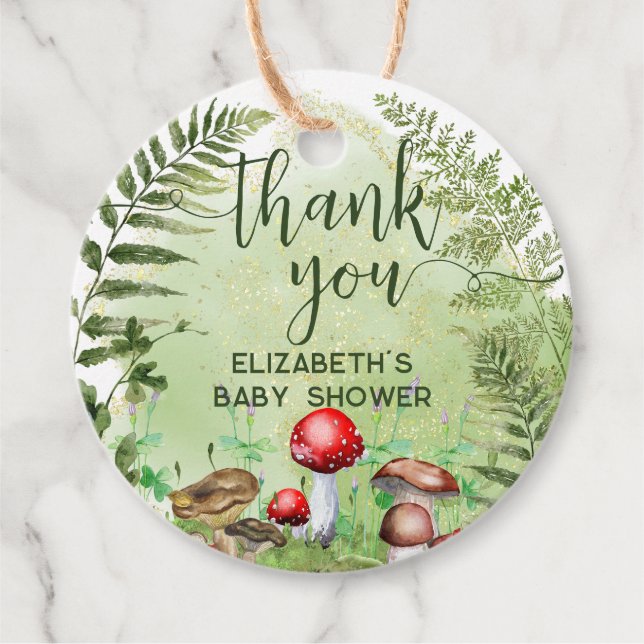 Étiquettes Cadeau Aquarelle Forêt Ferns Champignons Script de verdur (Devant)