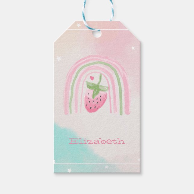 Étiquettes-cadeau Aquarelle Fraise Arc-en-ciel   (Devant)