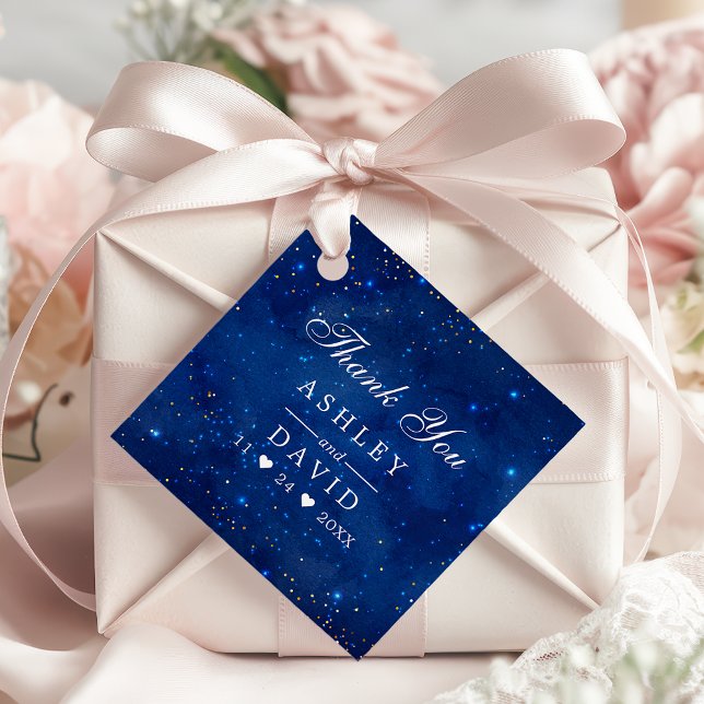 Étiquettes Cadeau Aquarelle Galaxy Étoiles cosmiques Merci Balise (Créateur téléchargé)