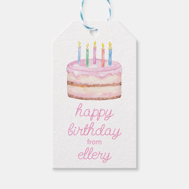 Étiquettes-cadeau Aquarelle Gâteau d'anniversaire & Confetti (Devant)