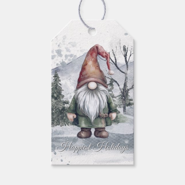 Étiquettes-cadeau Aquarelle Gnome (Devant)