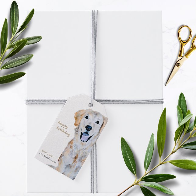 Étiquettes-cadeau Aquarelle Golden Retriever Chien Joyeux anniversai (Créateur téléchargé)