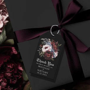 Étiquettes-cadeau Aquarelle gothique romantique Corbeau Merci