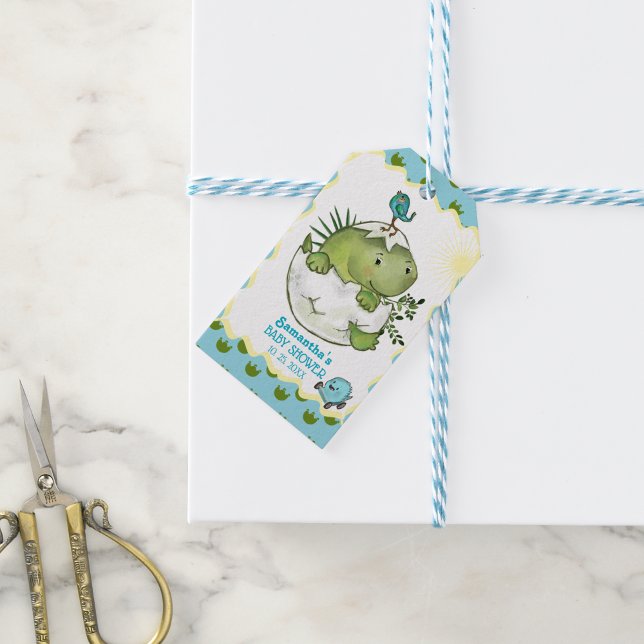 Étiquettes-cadeau Aquarelle Hatching Dino Baby shower Favoriser la b (Watercolor Hatching Dino Baby Shower Favor Tag)