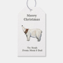 Aquarelle hiver noël ours polaire Balise cadeau
