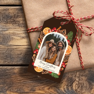 Étiquettes-cadeau Aquarelle Hiver Photo botanique Noël