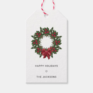 Étiquettes-cadeau Aquarelle Holly Berries Wreath Custom