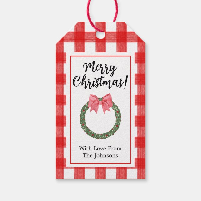 Étiquettes-cadeau Aquarelle Holly Christmas Wreath (Devant)