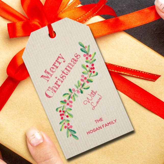 Étiquettes-cadeau Aquarelle Holly et Berries Swag Noël (Créateur téléchargé)
