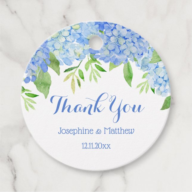 Étiquettes Cadeau Aquarelle Hydrangea Blue Floral Mariage (Devant)