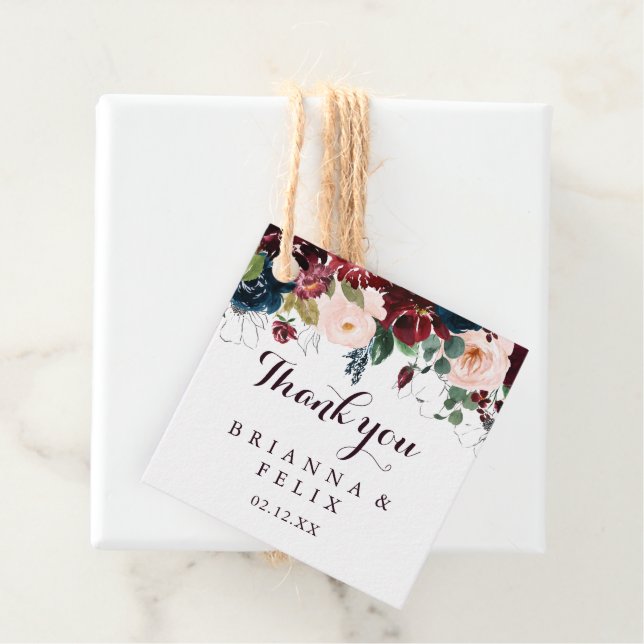 Étiquettes Cadeau Aquarelle illustrée automne Mariage floral (En situation)