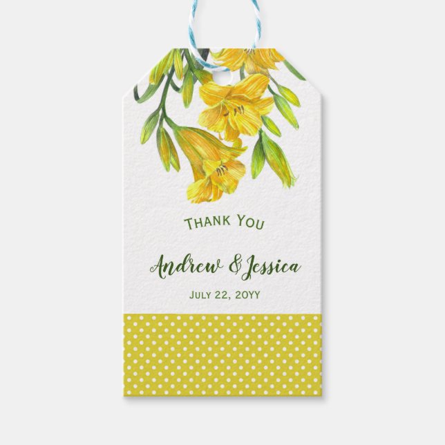 Étiquettes-cadeau Aquarelle Jaune Jaune Lys peinture florale (Devant)
