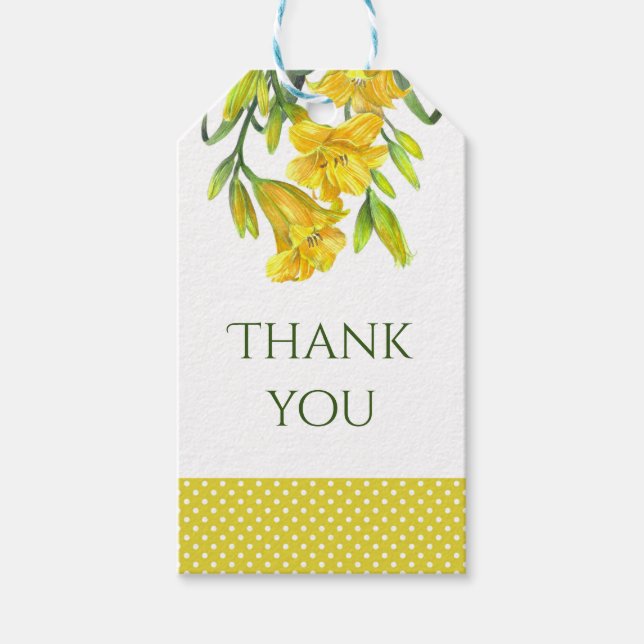 Étiquettes-cadeau Aquarelle Jaune Jaune Lys peinture florale (Devant)