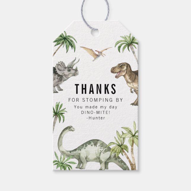 Étiquettes-cadeau Aquarelle Jurassique Dinosaure Anniversaire Favori (Devant)