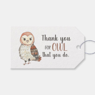 Étiquettes-cadeau Aquarelle la plus fine Chouette à écorce avec Me