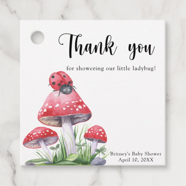 Étiquettes Cadeau Aquarelle ladybug - merci baby shower (Devant)