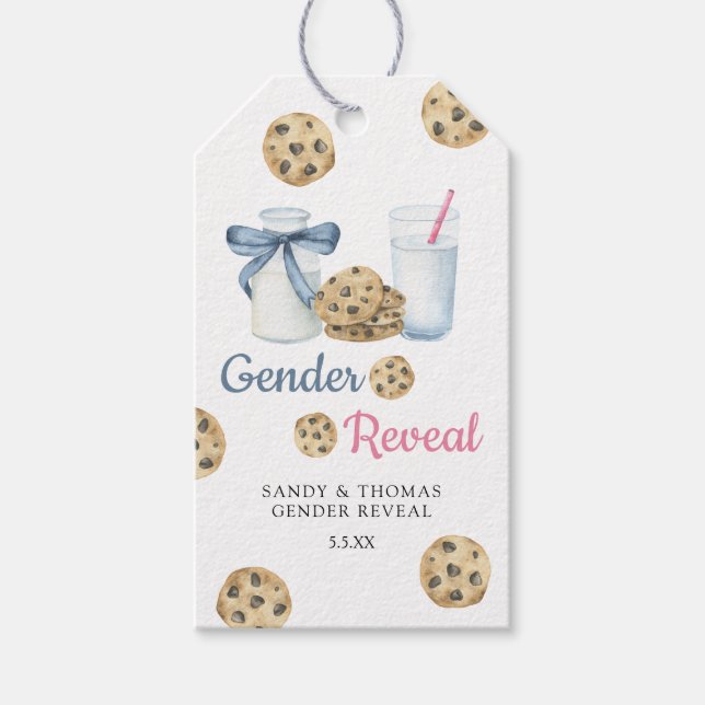 Étiquettes-cadeau Aquarelle Lait et cookies Révélation de genre (Devant)