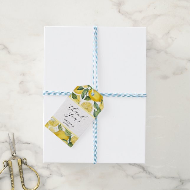 Étiquettes-cadeau Aquarelle Lemon Garden Mariage blanc (Avec de laficelle)