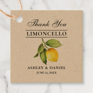 Étiquettes Cadeau Aquarelle Lemon Limoncello Kraft Carrés Tags