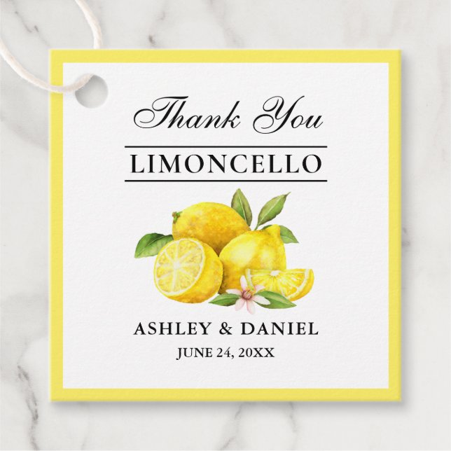 Étiquettes Cadeau Aquarelle Lemons Limoncello Carré Mariage (Devant)