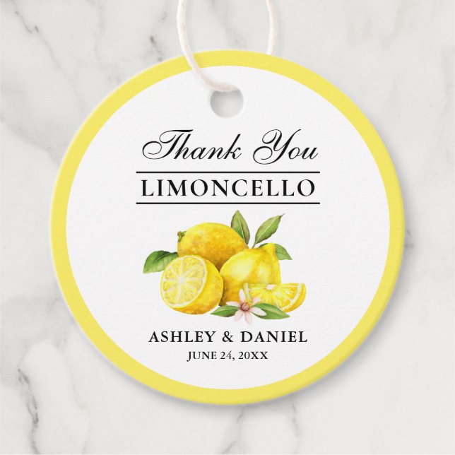 Étiquettes Cadeau Aquarelle Lemons Limoncello Mariage Round (Devant)