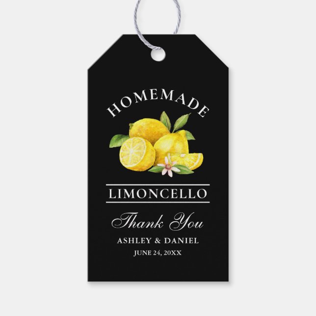 Étiquettes-cadeau Aquarelle Lemons Limoncello Merci noir (Devant)
