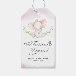 Étiquettes-cadeau Aquarelle Lilac Bébé Eléphant Anniversaire Merci