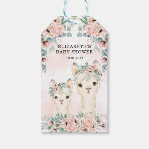 Étiquettes-cadeau Aquarelle Llama Blush Flower Baby shower fille