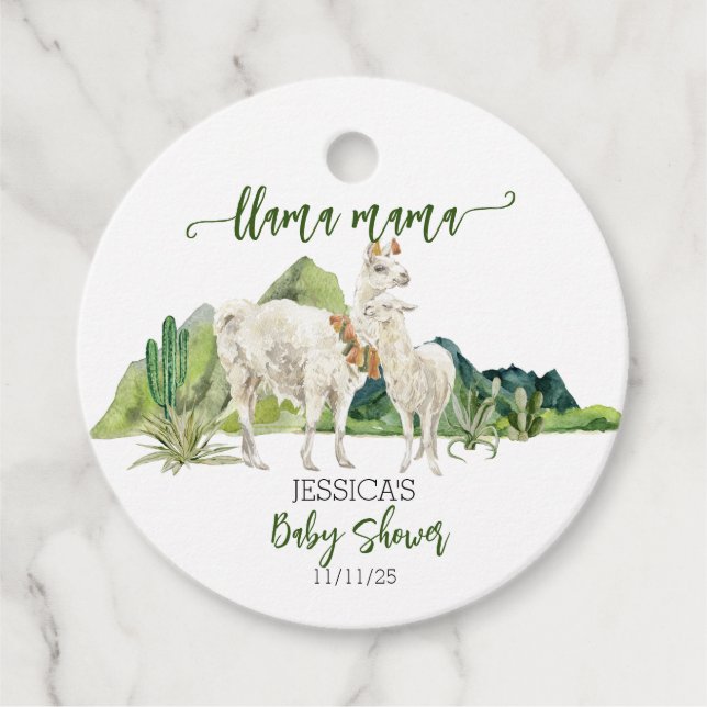 Étiquettes Cadeau Aquarelle Llama Mama Baby shower (Devant)