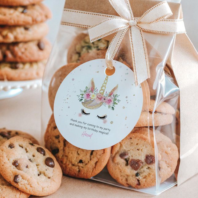 Étiquettes Cadeau Aquarelle Magique Unicorn Visage Anniversaire (Créateur téléchargé)