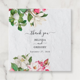 Étiquettes Cadeau Aquarelle Magnolia Fleurs Mariage