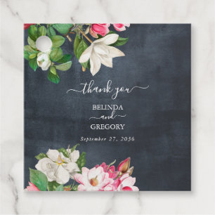 Étiquettes Cadeau Aquarelle Magnolia Fleurs Mariage Noir Blanc