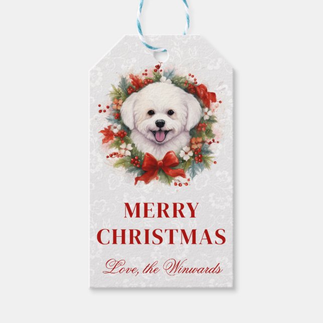 Étiquettes-cadeau Aquarelle Maltese Dog and Wreath Christmas (Devant)