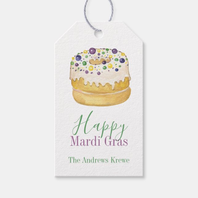Étiquettes-cadeau Aquarelle Mardi Gras King Cake (Devant)
