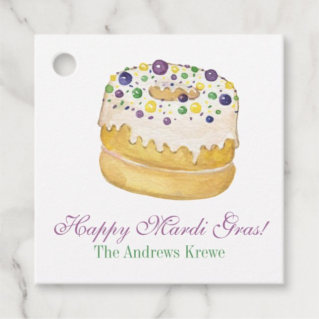 Étiquettes Cadeau Aquarelle Mardi Gras King Cake (Devant)