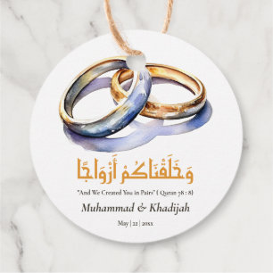 Étiquettes Cadeau Aquarelle Mariage anneau islamique Citation Nikah