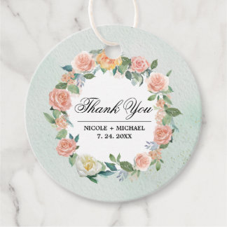 Étiquettes Cadeau Aquarelle Mariage de Merci de courroie Florale sur