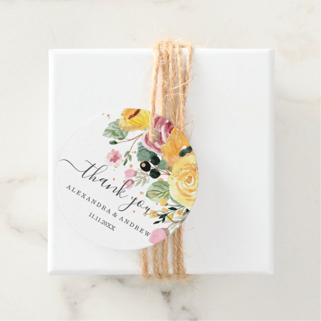 Étiquettes Cadeau Aquarelle Mariage Floral Merci (En situation)