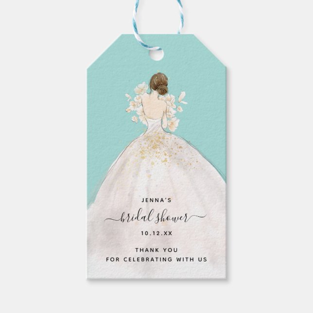 Étiquettes-cadeau Aquarelle mariée dans Gown Bridal Shower Invitatio (Devant)