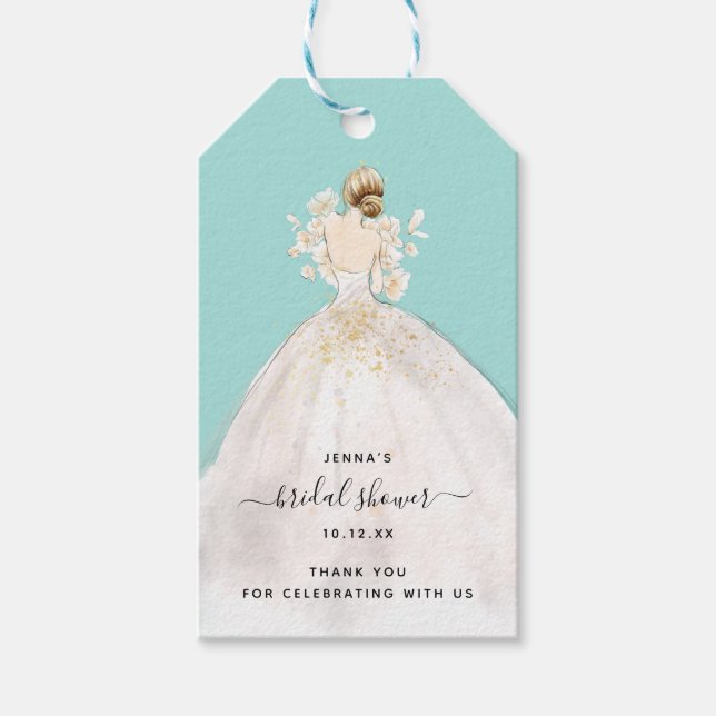 Étiquettes-cadeau Aquarelle mariée dans Gown Bridal Shower Invitatio (Devant)